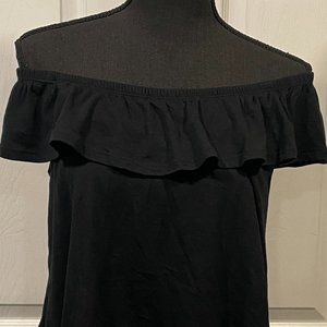 Forever 21 Black Ruffled Off-the-Shoulder Top Medium